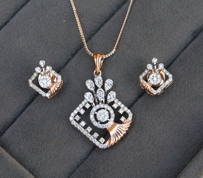 18k Rose Gold Lightweight Jewelry Set, iGi Certified Diamond Jewelry, Beautiful HI Color VS-SI Clarity Natural Diamond, Designer Diamond Set