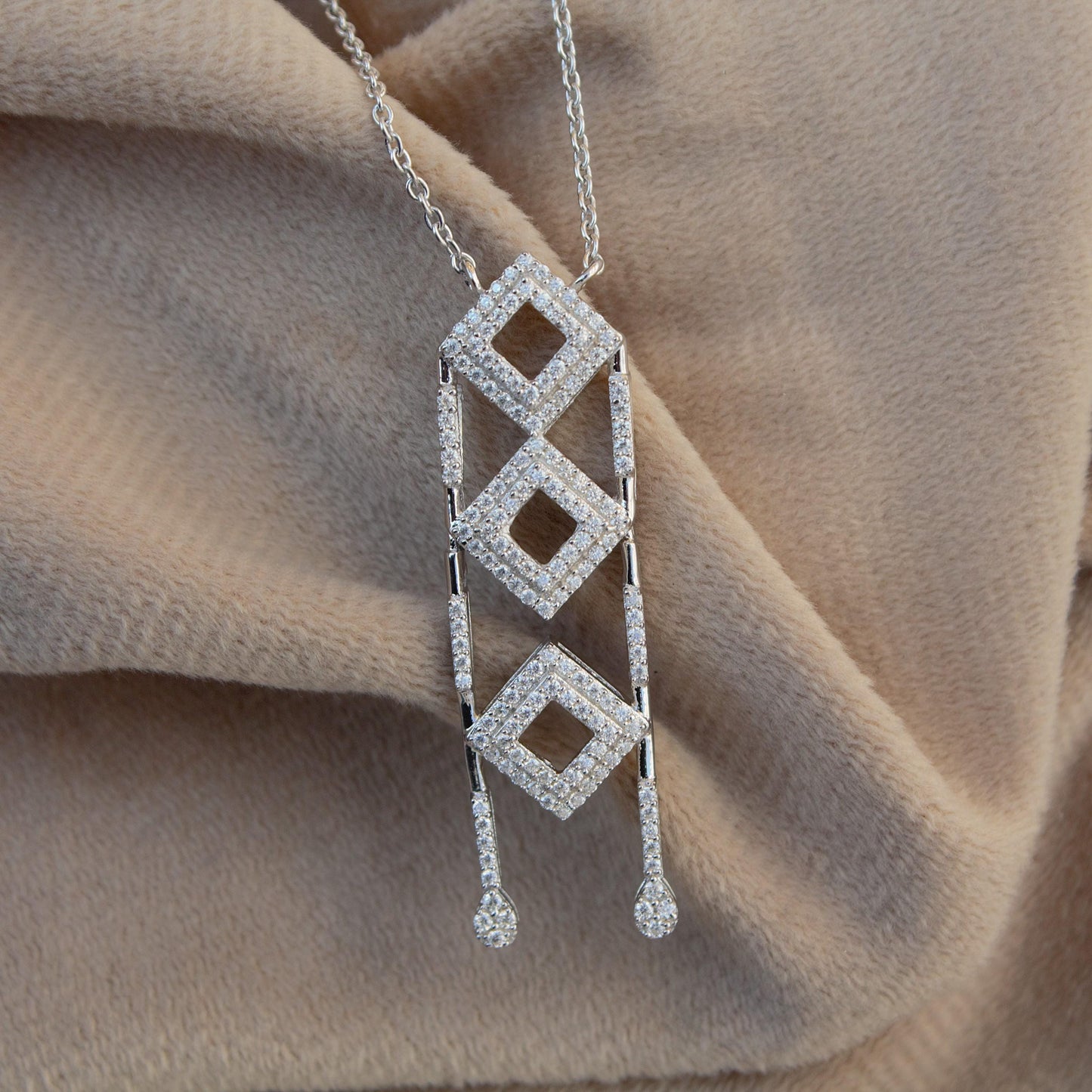 Designer Moissanite Pendant With Chain, 925 Sterling Silver Moissanite Chain Necklace, Elegant Beautiful Anniversary Gift For Special One