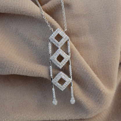 Designer Moissanite Pendant With Chain, 925 Sterling Silver Moissanite Chain Necklace, Elegant Beautiful Anniversary Gift For Special One