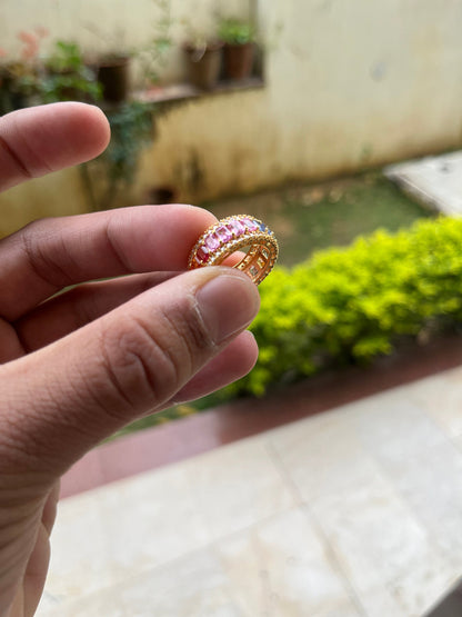 Rainbow Sapphire Round Ring With Moissanite, Multi Sapphire Ring, Full Eternity Band, Gold Ombre Ring, Natural Sapphires Eternity Band