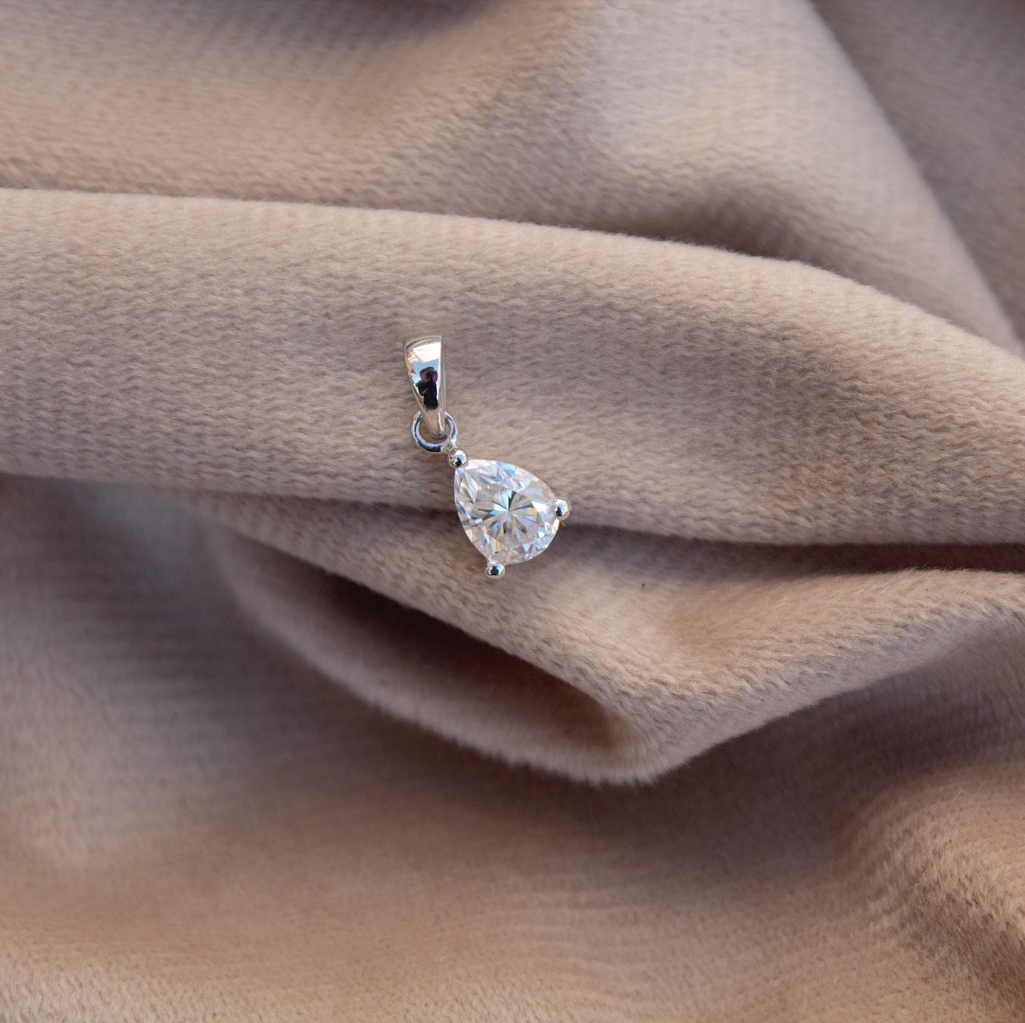 Pear Cut Moissanite Pendant in 925 Sterling Silver, Dainty Silver Charm Pendant, Minimalist Pendant for Chain, Moissanite Silver Jewelry