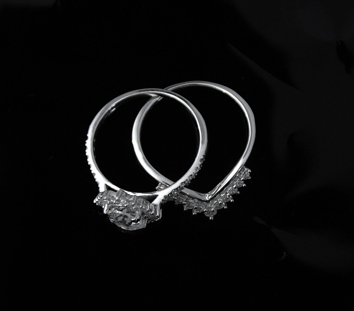 Moissanite Engagement Chevron Ring,925Sterling Silver Stackable Ring, Vintage Bridal Jewelry Set, Silver Stacking Ring, Art Deco Curved Ring