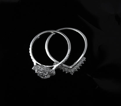 Moissanite Engagement Chevron Ring,925Sterling Silver Stackable Ring, Vintage Bridal Jewelry Set, Silver Stacking Ring, Art Deco Curved Ring