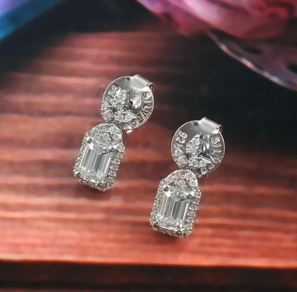 Lab Grown Diamond Earrings,10K, 14K, 18K Solid White Gold Earrings, Stud Dangle Earrings, Screw Back Handmade Earrings, Perfect Gift For Mom