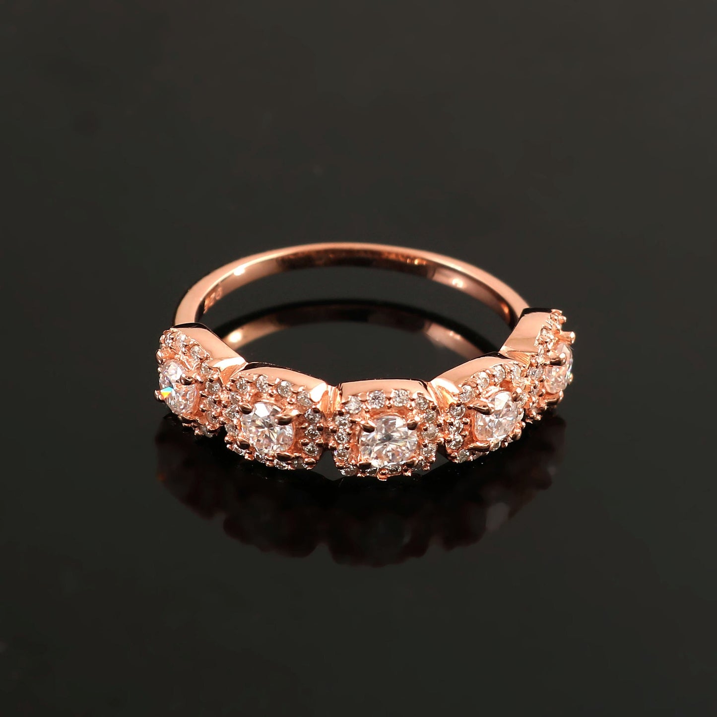 Colorless Moissanite Gold Ring, 14K Solid Gold Ring, Round Cut Minimalist Ring, Engagement Ring, Half Eternity Ring, Eternity Wedding Band