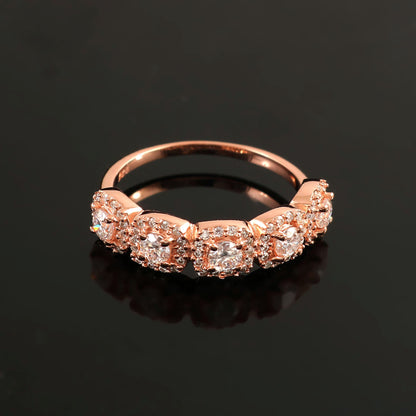 Colorless Moissanite Gold Ring, 14K Solid Gold Ring, Round Cut Minimalist Ring, Engagement Ring, Half Eternity Ring, Eternity Wedding Band