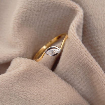 Marquise Cut Solitaire Ring, 18K Gold 1 Gram Moissanite Ring, Tiny Gold Moissanite Ring, Ideal Gift for Her, Bezel Setting Single Stone Ring