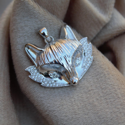 Sterling Silver Fox Charm Pendant, Statement Moissanite 925 Silver Pendant, Animal Face Pendant for Men and Women, Animal Lover Jewelry