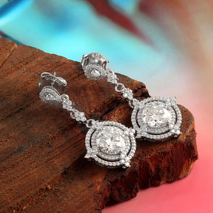 14K White Gold Moissantie Earrings, Stud Dangle Earrings, Moissanite 10K Gold Jewelry, Designer Earrings, Perfect Wedding Gift for Women