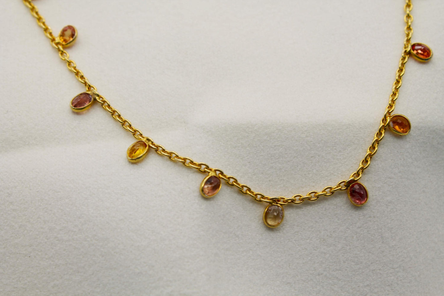 Multi Sapphire Charm Necklace, September Birthstone Necklace, Bezel Set Chain Necklace, 925 Silver Necklace For Her, Lobster Claw Necklace