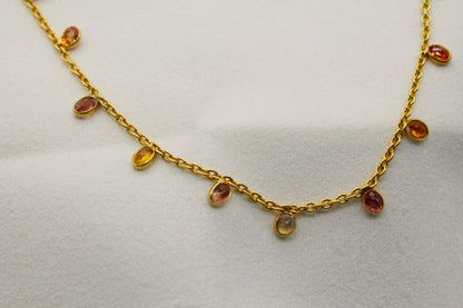 Multi Sapphire Charm Necklace, September Birthstone Necklace, Bezel Set Chain Necklace, 925 Silver Necklace For Her, Lobster Claw Necklace