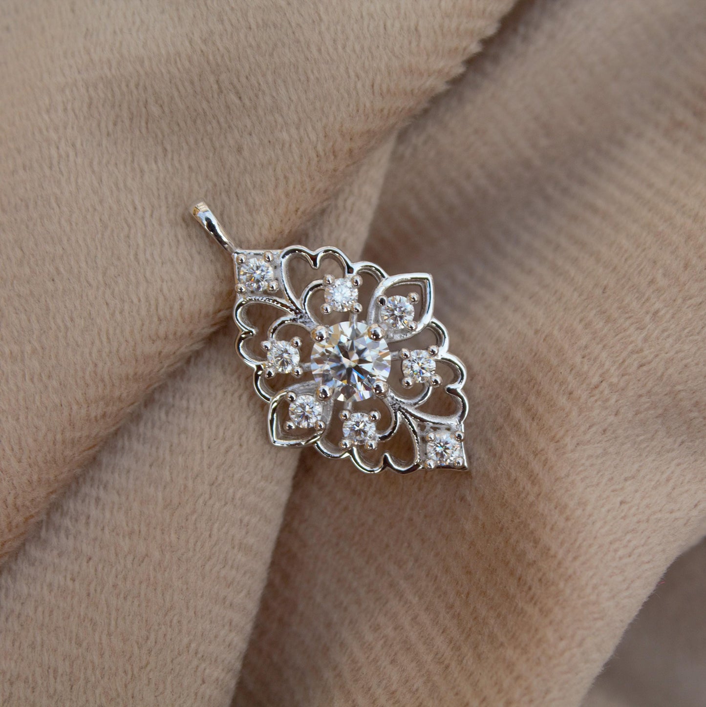 Moissanite 925 Sterling Silver Designer Pendant, Moissanite Jewelry For Her, Minimalist Charm Pendant, Tiny Pendant, Wedding Gift for Bride