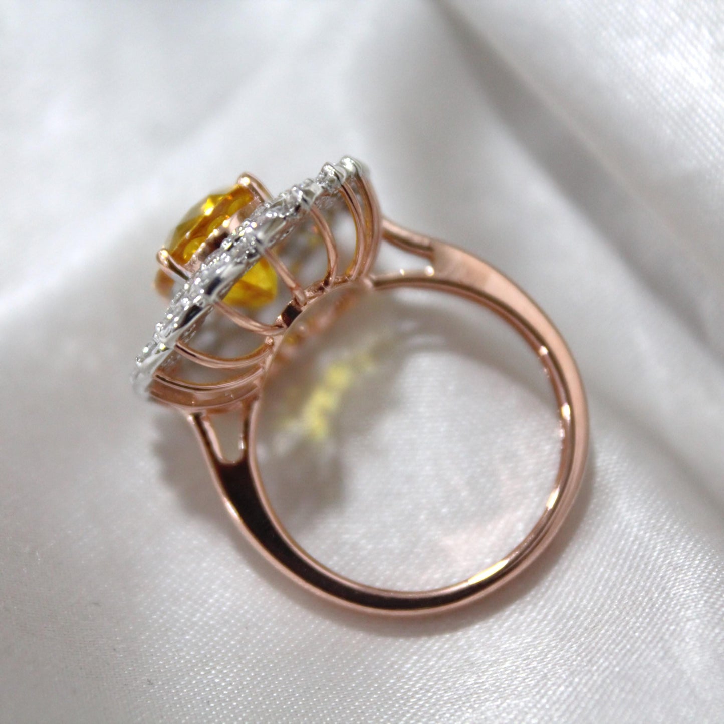 Real Gold Yellow Sapphire & Diamond Ring, Unique Cluster Engagement Ring, Real Gold Diamond Jewelry Fine Jewelry Gift for Women or Daughter