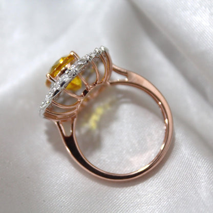 Real Gold Yellow Sapphire & Diamond Ring, Unique Cluster Engagement Ring, Real Gold Diamond Jewelry Fine Jewelry Gift for Women or Daughter