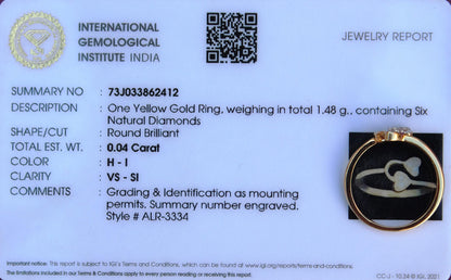 5 US Gold Ring, IGI Certified Diamond Jewelry, 0.04 Carat Natural Diamond Gold Ring, 18K Solid Gold Jewelry, Heart Diamond Gold Ring