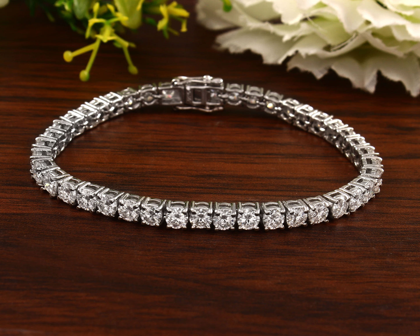 Infinity Tennis Bracelet, Solid Gold Bracelet, 4 MM Round Moissanite Jewelry, Dainty Bracelet, Statement Handmade Jewelry, Birthday Gift