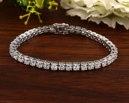 Infinity Tennis Bracelet, Solid Gold Bracelet, 4 MM Round Moissanite Jewelry, Dainty Bracelet, Statement Handmade Jewelry, Birthday Gift