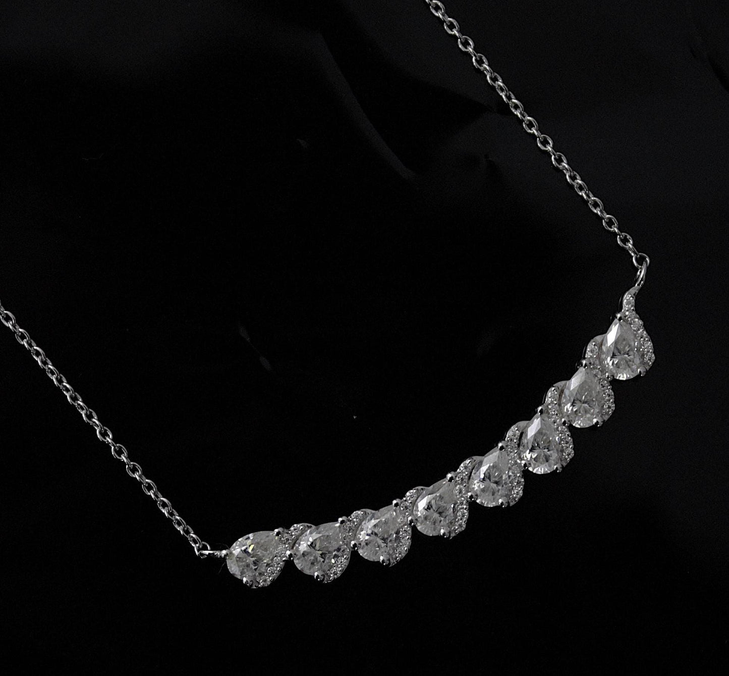 Colorless Moissanite Pear Necklace, 925 Sterling Silver Chain Necklace, Lightweight Travel Jewelry, Minimalist Silver White Stone Necklace