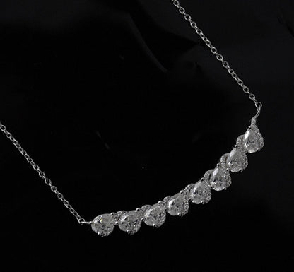 Colorless Moissanite Pear Necklace, 925 Sterling Silver Chain Necklace, Lightweight Travel Jewelry, Minimalist Silver White Stone Necklace