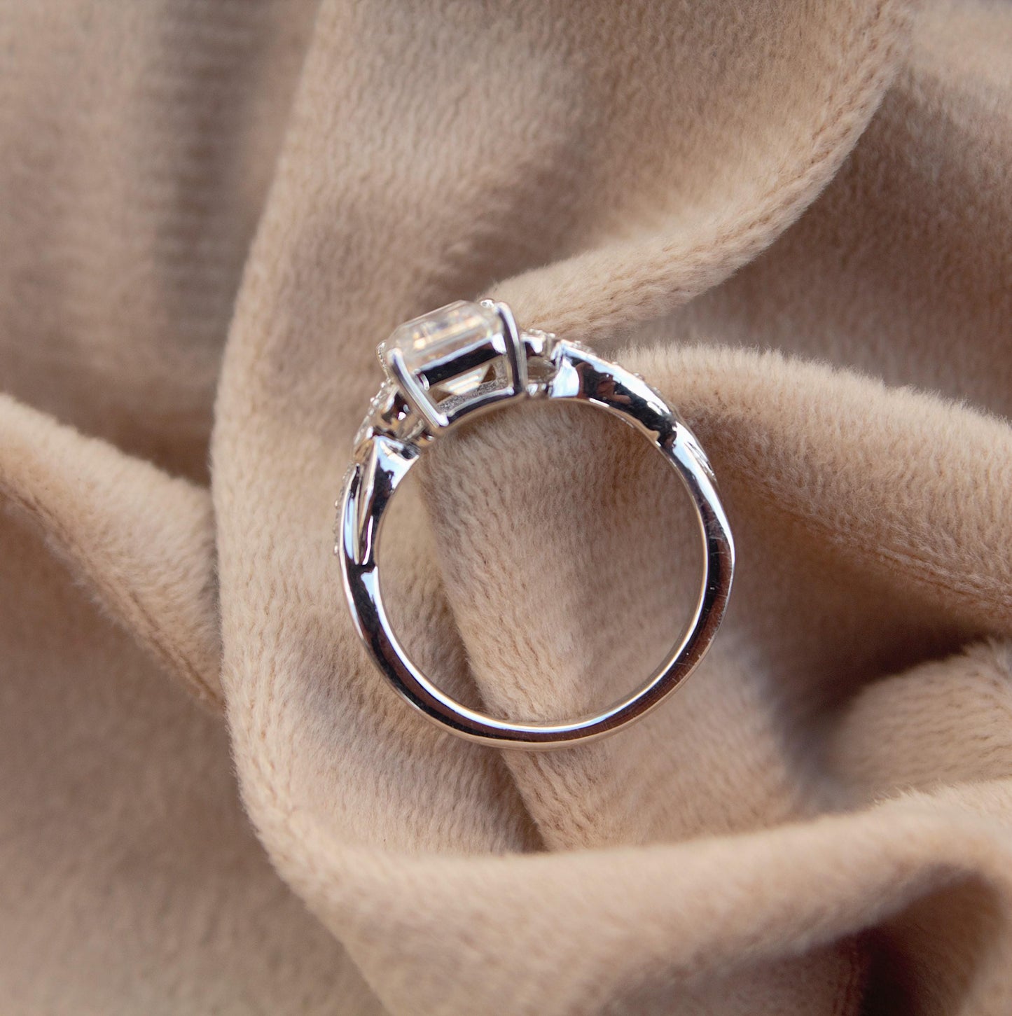 Moissanite Emerald Cut Elegant Ring, Minimalist Silver Ring, 925 Sterling Silver Ring, Anniversary Ring, Solitaire Prong Set Ring for Wife