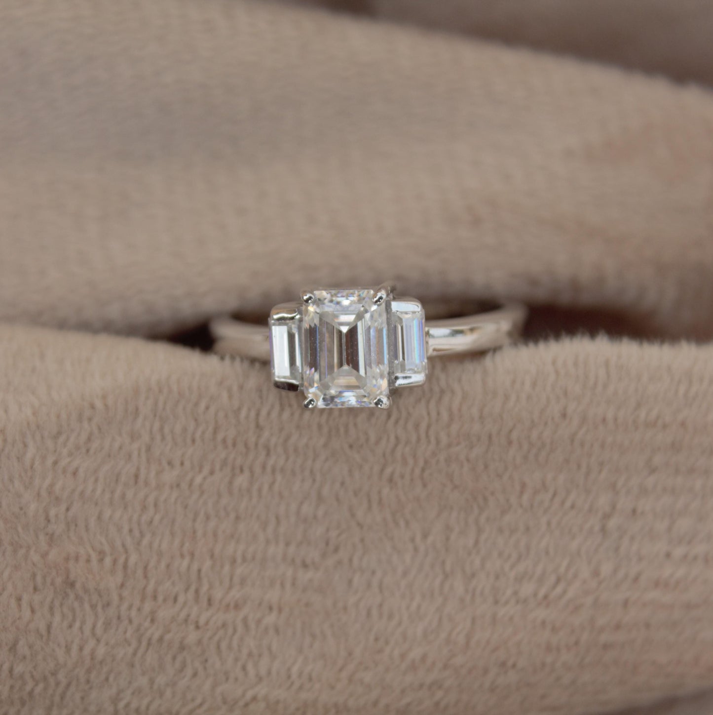 Emerald Cut Moissanite White Stone Ring, 925 Sterling Silver Statement Ring for Bride, Wedding/Engagement Silver Ring, Valentines Day Gift