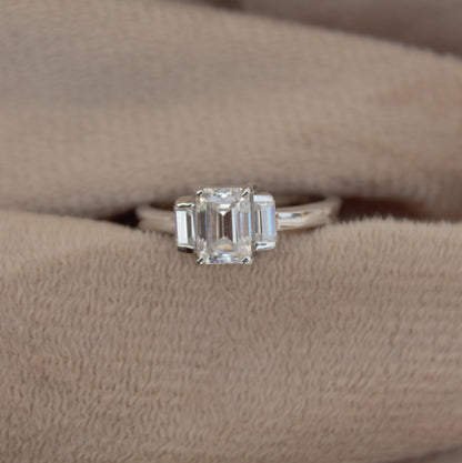 Emerald Cut Moissanite White Stone Ring, 925 Sterling Silver Statement Ring for Bride, Wedding/Engagement Silver Ring, Valentines Day Gift