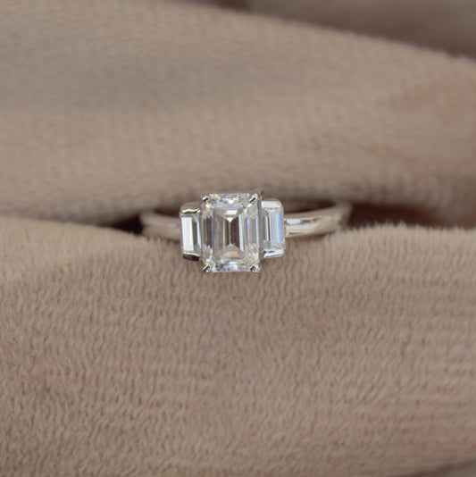 Emerald Cut Moissanite White Stone Ring, 925 Sterling Silver Statement Ring for Bride, Wedding/Engagement Silver Ring, Valentines Day Gift