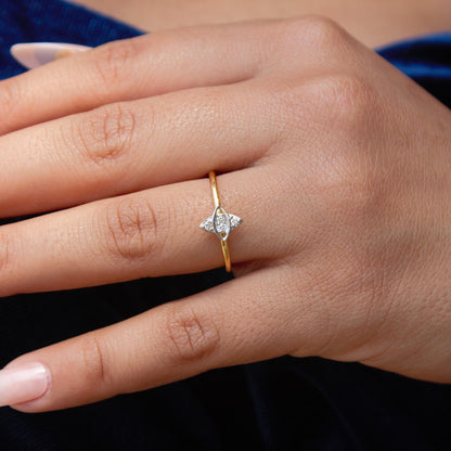 Real Diamond Ring, Round Cut Diamond Gold Ring For Birthday Gift, Delicate Real Gold Ring, H- I Color With VS - SI Clarity Gold Ring US 7