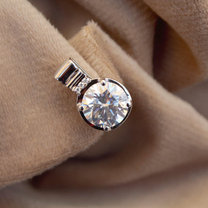 Round Cut Moissanite Solid Silver Pendant,925Sterling Silver Handmade Pendant, Statement Silver Jewelry for Men and Women, Pendant for Chain