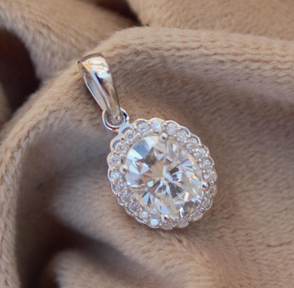 Solitaire Moissanite Statement Halo Pendant, 925 Sterling Silver Pendant, Oval Cut Pendant, Ready to Ship New Arrival Jewelry, Gift for Her