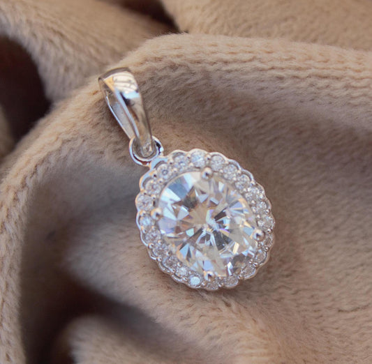 Solitaire Moissanite Statement Halo Pendant, 925 Sterling Silver Pendant, Oval Cut Pendant, Ready to Ship New Arrival Jewelry, Gift for Her