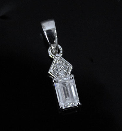 Emerald Cut Silver Charm Pendant, Colorless Moissanite Dainty Pendant, 925 Sterling Silver Jewelry, Tiny Pendant, White Moissanite Jewelry