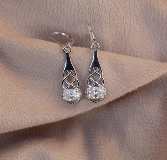 White Moissanite Dangle Earrings, Vintage Style 925 Silver Earrings, Oval Cut Stone Earrings, Bridesmaids Gift, Minimalist Gift for Her