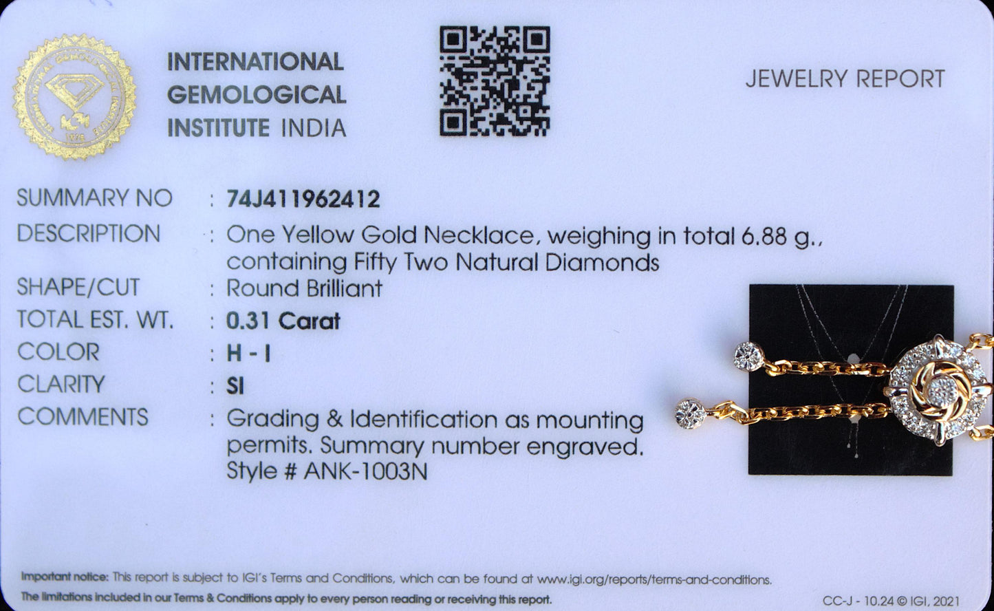 14k Solid Yellow Gold Double Layered Necklace, IGI Certified Gold Diamond Layering Necklace, 16 Inch Timeless Gold Necklace,Delicate Jewelry