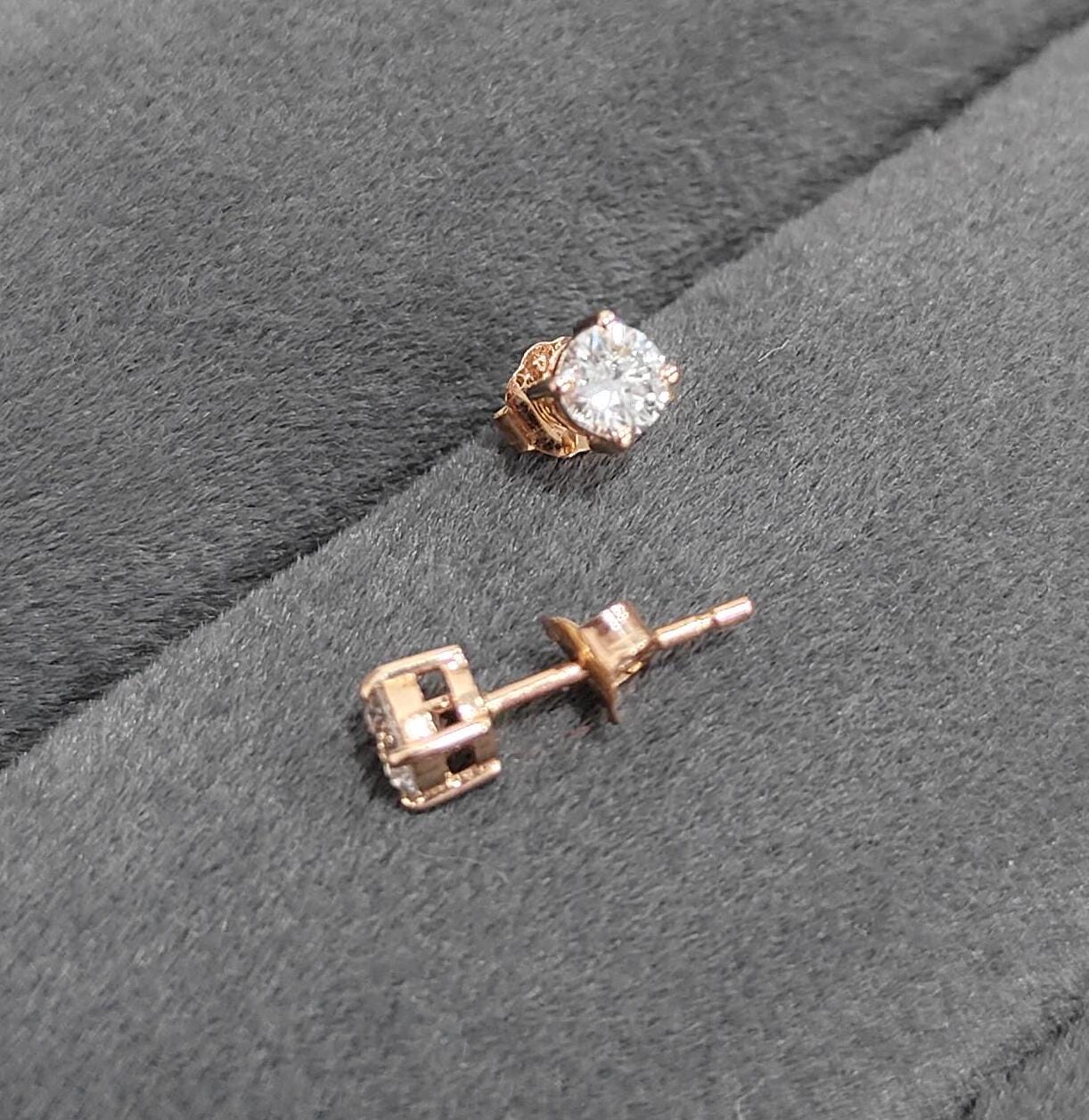 Diamond Stud Earrings, 14K Gold Minimalist Earrings, Lab Grown Diamond Round Earrings, Solid Gold Dainty Stud Earrings, Gift for Her