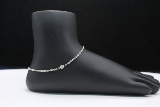 Moissanite Anklet For Women, 925Sterling Silver Anklet, Faceted Moissanite Jewelry, Handmade Single Stone Anklet, Perfect For Christmas Gift