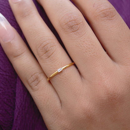 US 6 Ring, 1 Gram Single Stone Ring, Baguette Cut Moissanite Ring For Her, 18K Solid Gold Jewelry, Thin Gold Ring, Propose Ring for Her