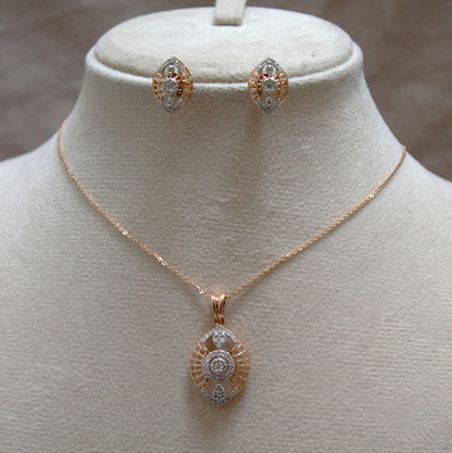 Rose Gold Pendant Earring Set, 18k Solid Gold Diamond Jewelry, Real Diamond Necklace with Stud Earrings, IGI Certified Diamond Jewelry Gift