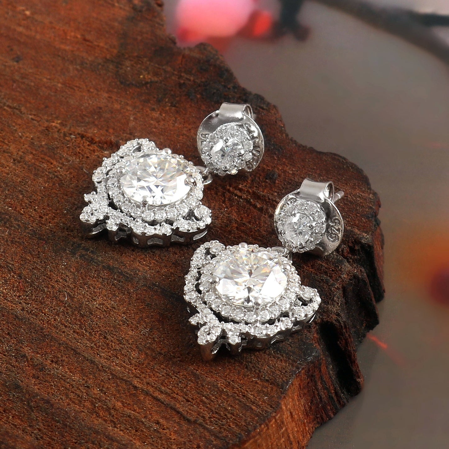 Genuine Moissanite Stud Dangle Earrings, Handmade Earrings,10K, 14K, 18K White Gold Earrings, Statement Designer Jewelry, Earrings for Women