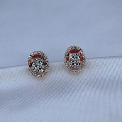 Real Diamonds Rose Gold Bridal Jewelry Set, Solid 18k Gold Pendant Necklace with Stud Earrings, Dainty Handmade Jewelry, Engagement Gift