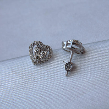 Heart Diamond Solitaire Halo Pendant, Lightweight Diamond Pendant, 18k White Gold Bridal Jewelry, Solid Gold Pendant with Chain for Gift