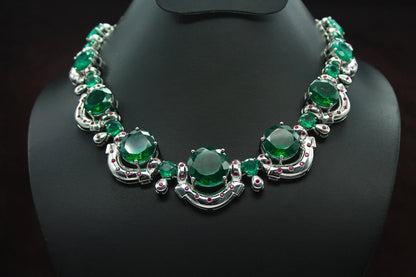 Emerald & Ruby Necklace Set with moissanite, Beautiful Green Jewelry, Victorian Statement Necklace,