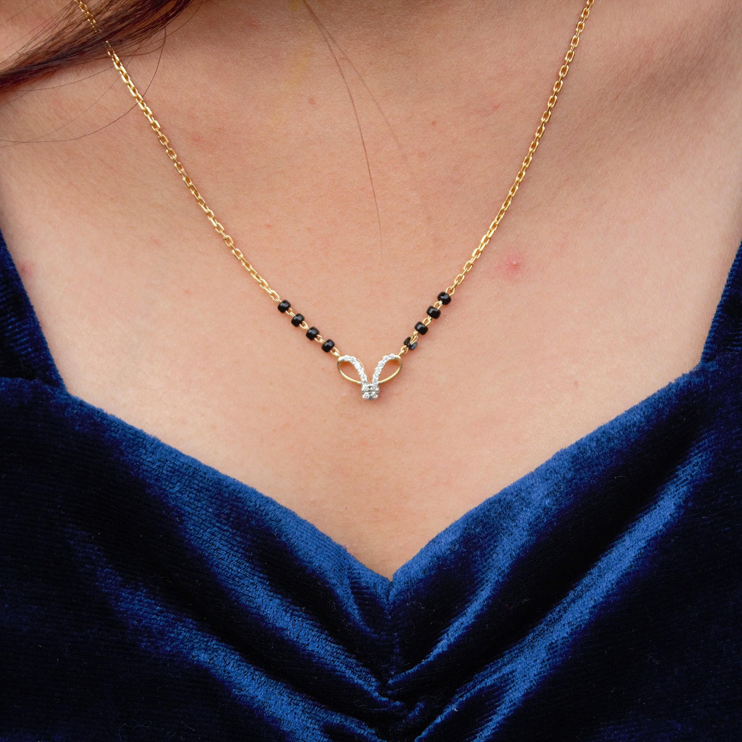 14K Solid Gold Mangalsutra, 0.07 Carat Natural Diamond Mangalsutra For Wedding, Designer Lightweight Diamond Mangalsutra, Minimalist Jewelry