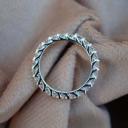 Solid 925 Sterling Silver Moissanite Prong Set Ring, Full Eternity Ring Band, Dainty Stackable Ring, Round Stone Ring, Eternity Bridal Ring