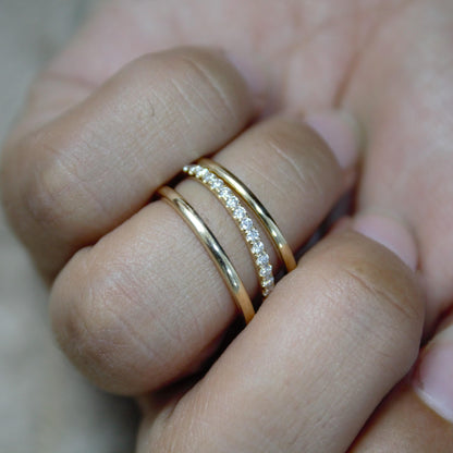 Thin Gold Band Ring with Moissanite Accents, Solid Yellow Gold Dainty Ring, Moissanite Accent Thin Gold Band, Gift for Special Someone