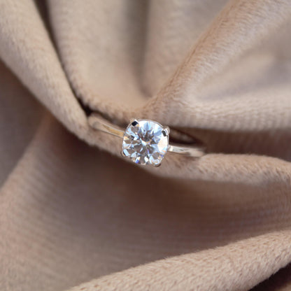 White Moissanite Round Cut Stone Ring, Solitaire Silver Ring, Minimalist Ring, Perfect Gift For Her, Single Stone Silver Moissanite Ring