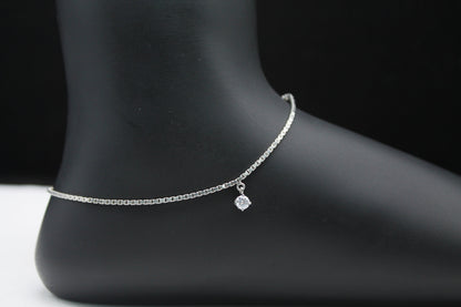 925 Sterling Silver Anklet, Minimalist Chain Anklet, 4 mm Moissanite Single Stone Anklet, Dainty Handmade Jewelry, Perfect for Everyday