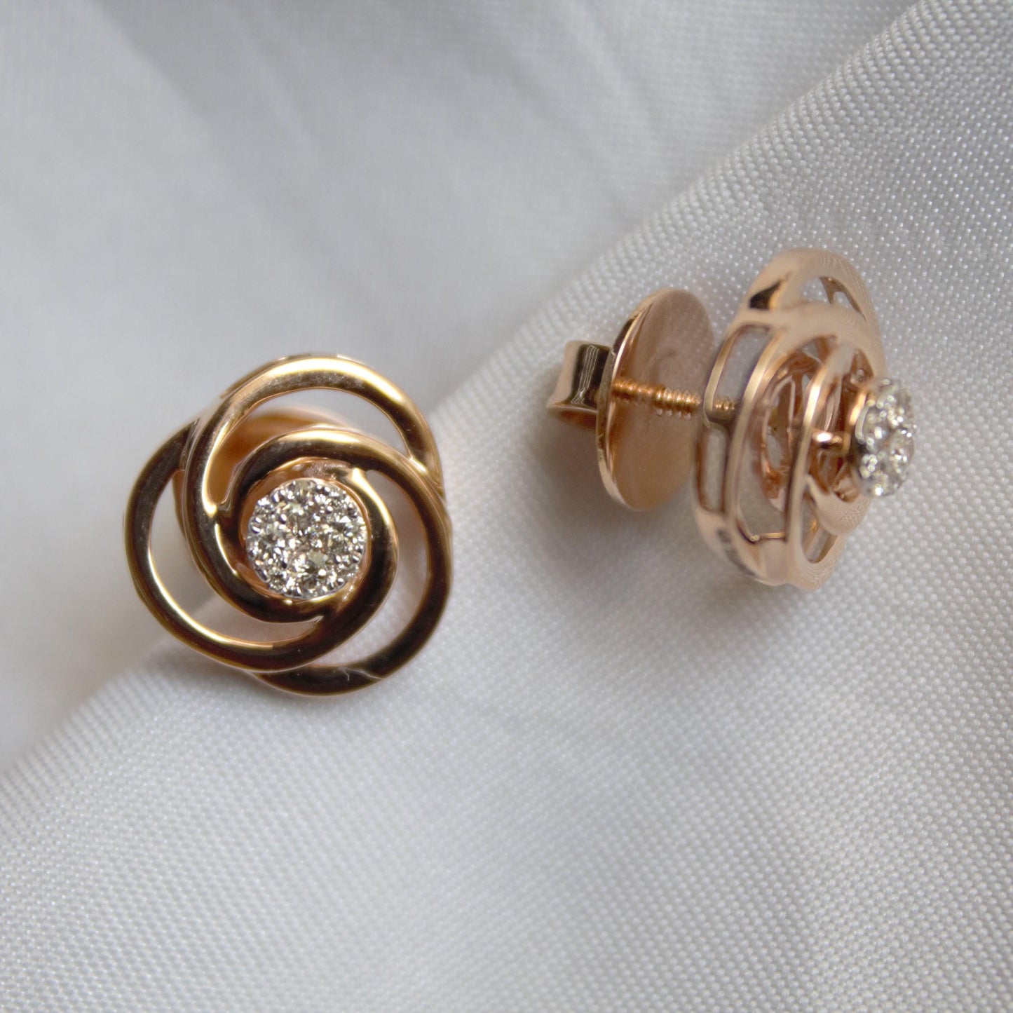 Real Diamond Solitaire Necklace Set, Round Cut Pendant with Stud Earrings,18k Rose Gold Charm Pendant, Tiny Stud Earrings, Gift for Daughter