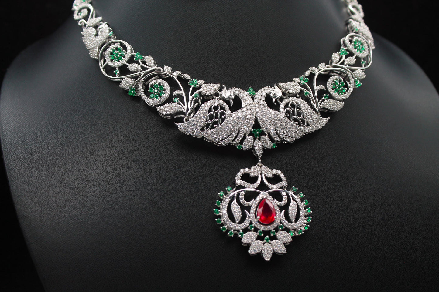 Victorian Style Necklace Earring Set, Peacock Design Bridal Necklace, Beautiful Anniversary Gift For Wife, Rare Indian Designer Jewelry Set