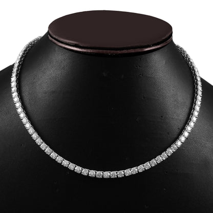 Solid Gold Moissanite Tennis Necklace, 4 mm Moissanite Jewelry, Elegant Wedding Necklace, Round Cut Necklace for Women, Engagement Jewelry